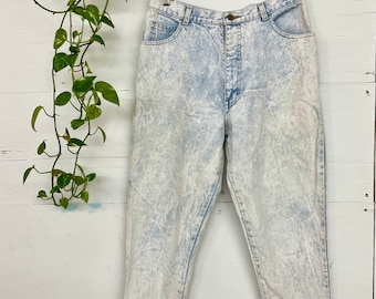 Vintage 90s Bonjour Jeans Acid Wash Mom Jeans Tapered Leg Jeans 100% Cotton Ankle Zipper Jeans