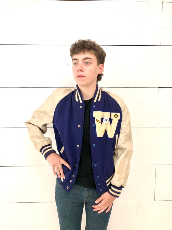 Vintage 1950s Letterman Jacket Wool and Leather Va