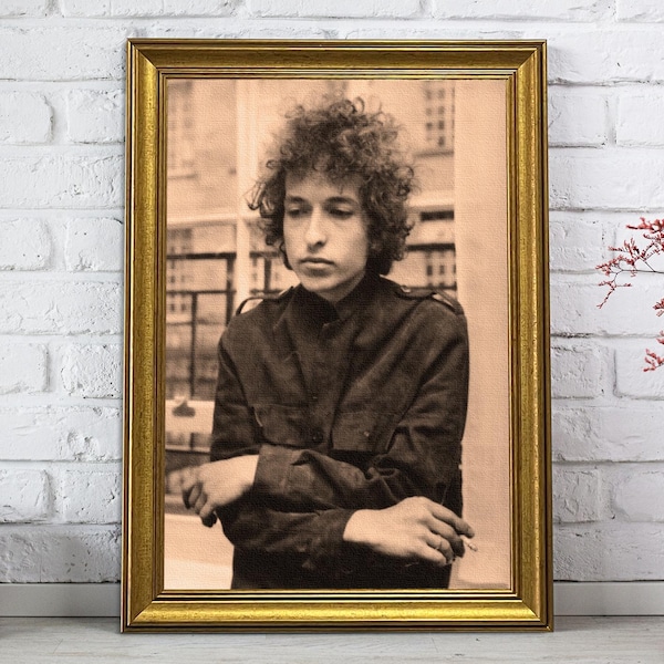 Arte mural enmarcado vintage de Bob Dylan: fotografía de prensa de Londres de 1966