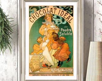 アルフォンス・ミュシャ作「ショコラ・イデアル」ヴィンテージ