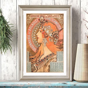 Mucha Calendar Page Vintage Framed Art | Art Nouveau Soap Poster Ready to Hang Decor
