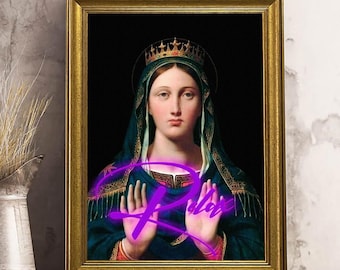 Arte murale eclettica su tela raffigurante Madre Maria, ritratto vintage, ritratto d'epoca, stampa su tela, arredamento malinconico, set da parete per galleria, arredamento barocco antico