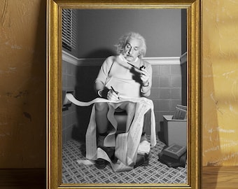 Albert Einstein auf Toilette | Wandkunst | Premium-Qualitätsdruck