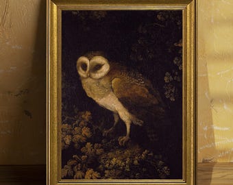 Antique Owl Painting - Vintage Framed Print - Classic Wildlife Art for Rustic Home & Cozy Wall Decor