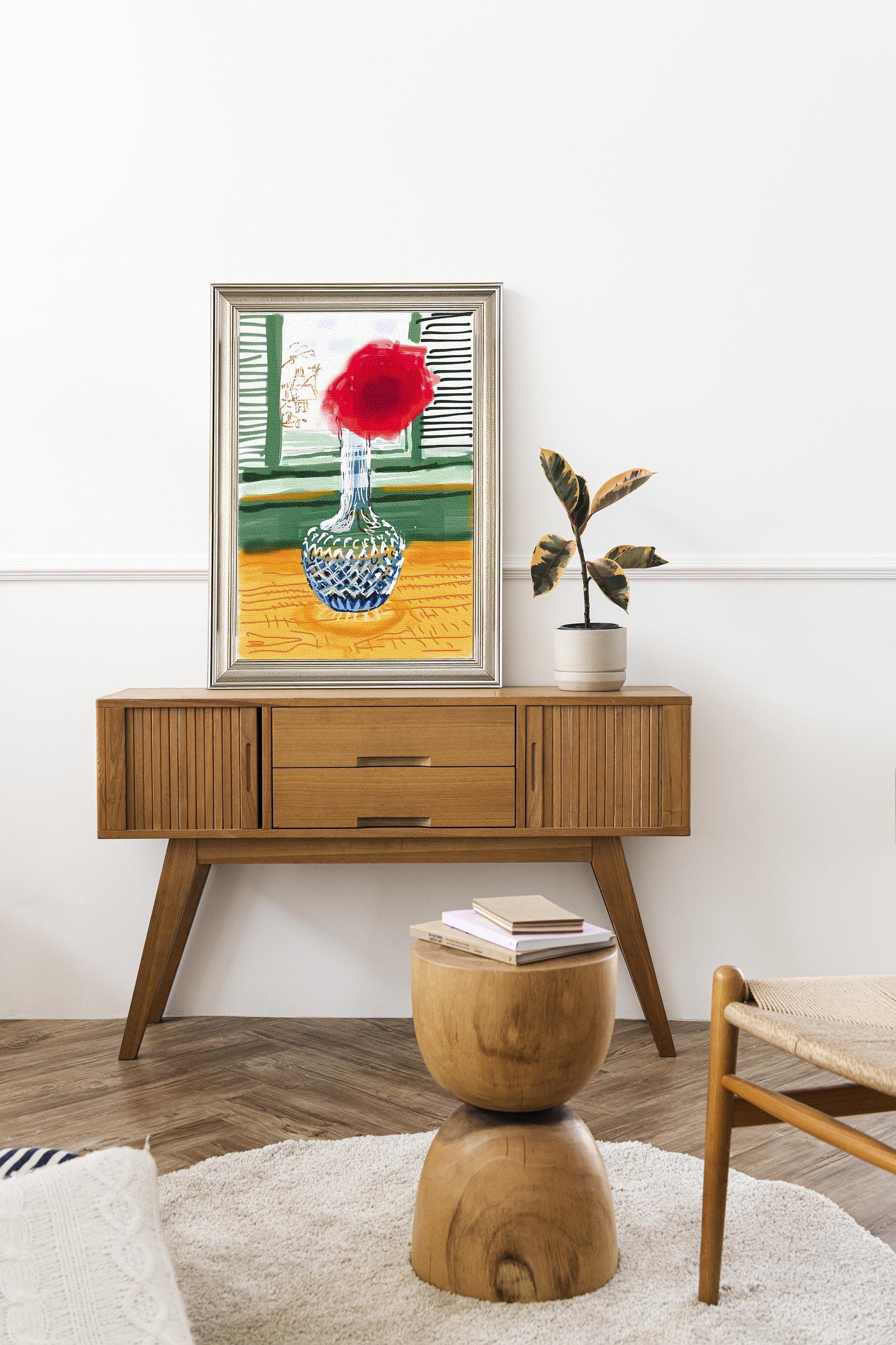 David Hockney Vase With Red Flower Digital Drawing Vintage Framed Print ...