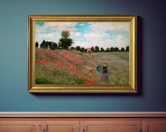 Monet Wild Poppies – Vintage Framed Art Print, Classic Impressionist Floral Artwork, Elegant Garden Scene, Timeless Wall Decor