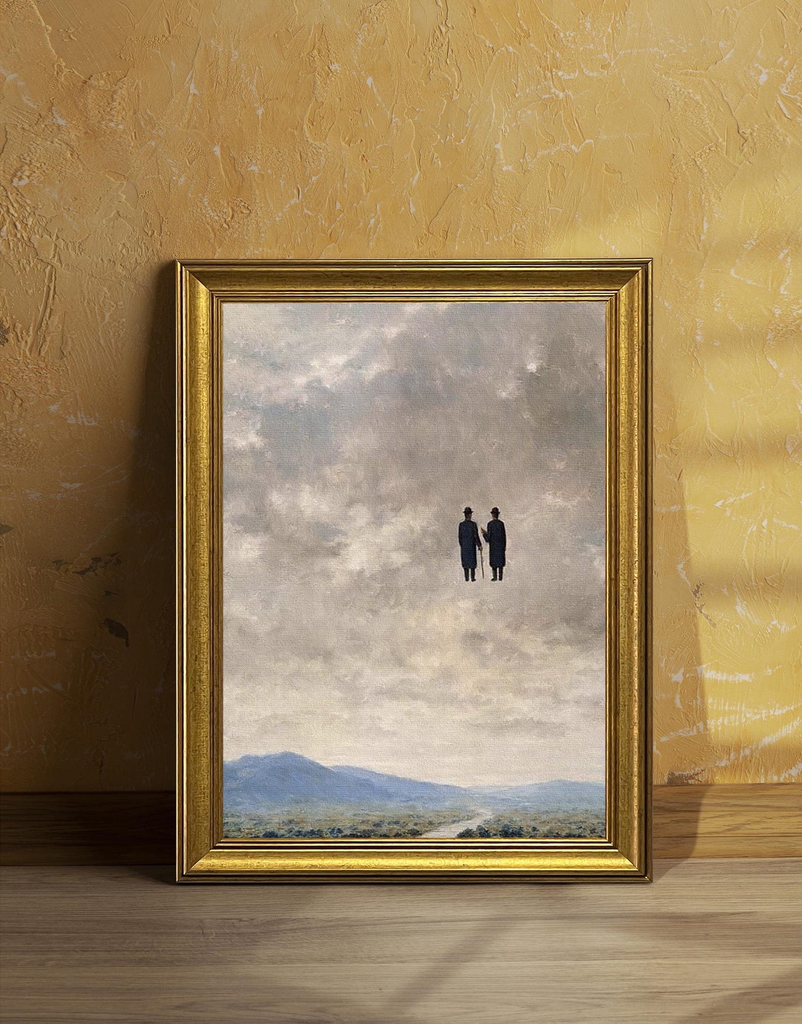 René Magritte The Art of Conversation – Vintage Framed Print, Surrealist Wall Art, Classic Belgian Artwork, Thought-Provoking Decor - Gold Frame, 14x20" - 35x50cm