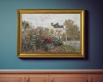 Vintage Cottage Rose Garden Framed Art | Rustic Countryside Oil Painting Print | French Floral Wall Decor