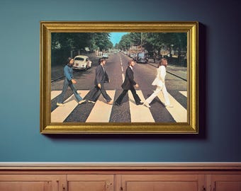 Cuadro enmarcado de Abbey Road de los Beatles, lienzo con la famosa impresión, superficie lisa, póster de los Beatles, listo para colgar.