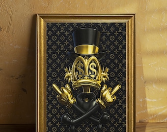 Scrooge McDuck Baloon Wall Art, Gold Mcduck Dollar Wall Decor, Dollar Wall Art, Motivational Decor, DcDuck Poster, Ready to Hang