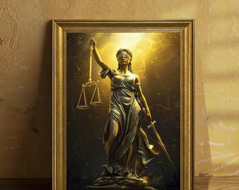 Lady Justice Canvas Wall Art Legal Principles Themis Blindfolded Holding Sword Print Statue Law Office Decor Awyer Gift Ready to Hang
