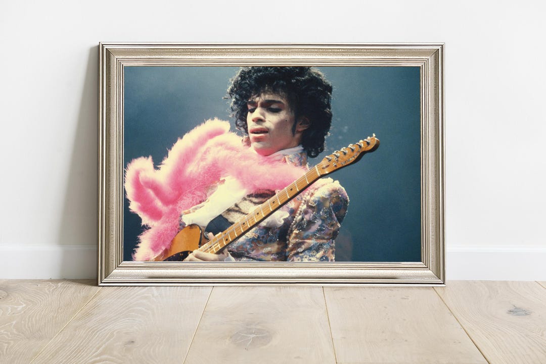 Pink Feathery Flower Prince Playing Guitar Canvas Wall Art,retro Music ...