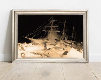 Shackleton's Ship, Endurance Framed Print | Antarctic Expedition Art | Vintage Polar Exploration Poster for Adventure Lovers