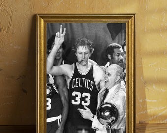 Basketball Legend LARRY BIRD and RED - Glossy Boston Celtics Vintage Framed Print