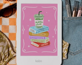 Matcha & Romance Book Tropes Kobo Wallpaper Lock Screen | Digital Download