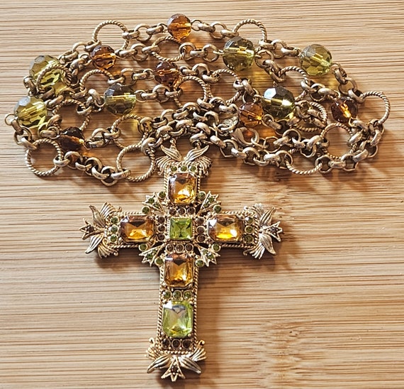 Beautiful vintage large Cross with topaz and peri… - image 4