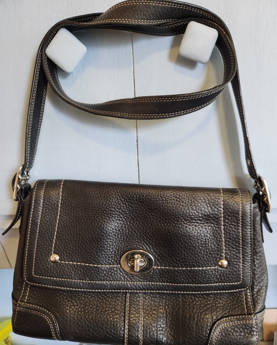 Beautiful black grain Hamilton Coach Purse purse … - image 6