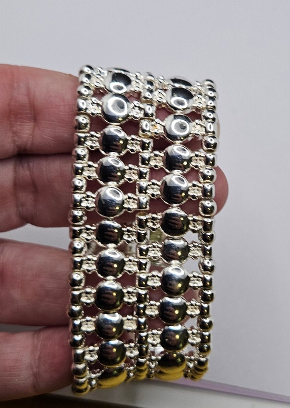 Silvertone Vintage statement stretch bracelet wit… - image 4