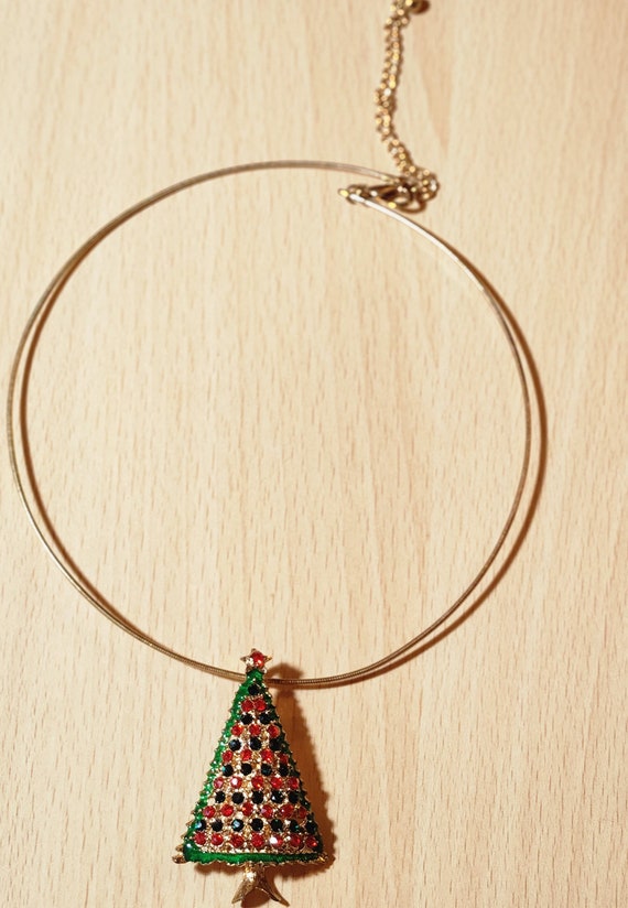 Vintage choker necklace with a Christmas tree pen… - image 1