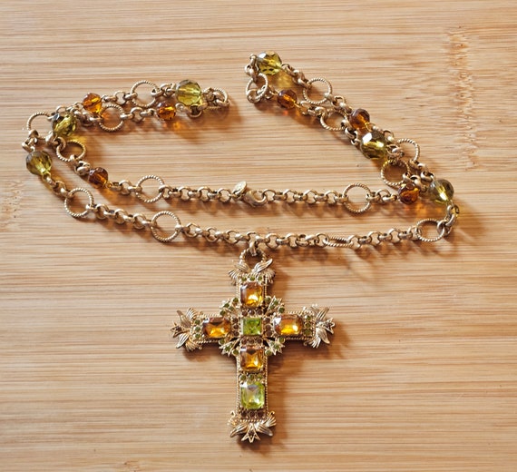 Beautiful vintage large Cross with topaz and peri… - image 3