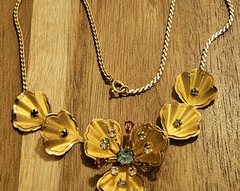 Facettierte Stiefmütterchen rosa und aqua blaue vintage Strass Halskette in exzellenten vintage Zustand!