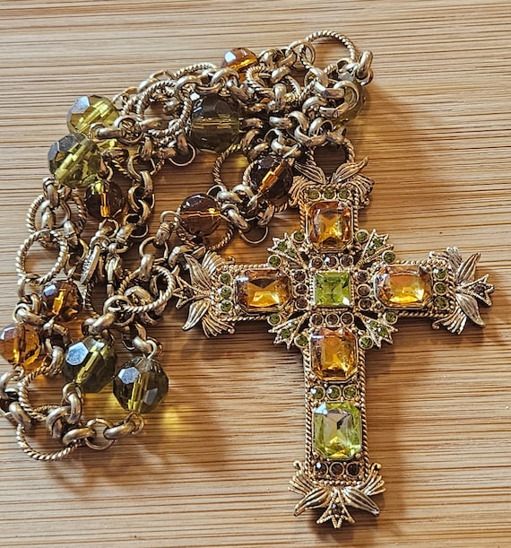 Beautiful vintage large Cross with topaz and peri… - image 9