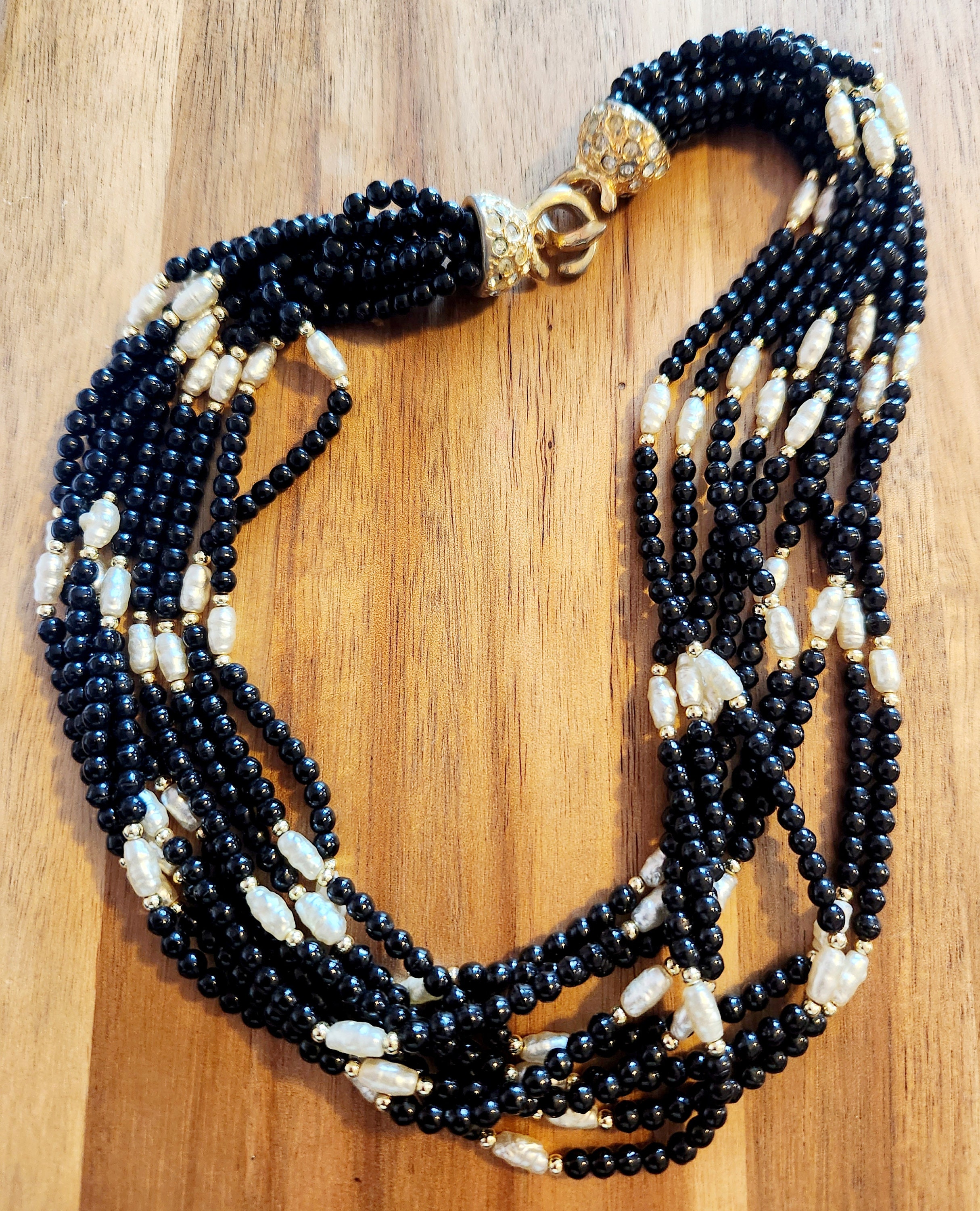 Vintage Stick Branch Cultured Biwa Pearl Triple Strand Necklace Sterli