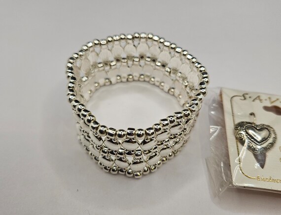 Silvertone Vintage statement stretch bracelet wit… - image 5