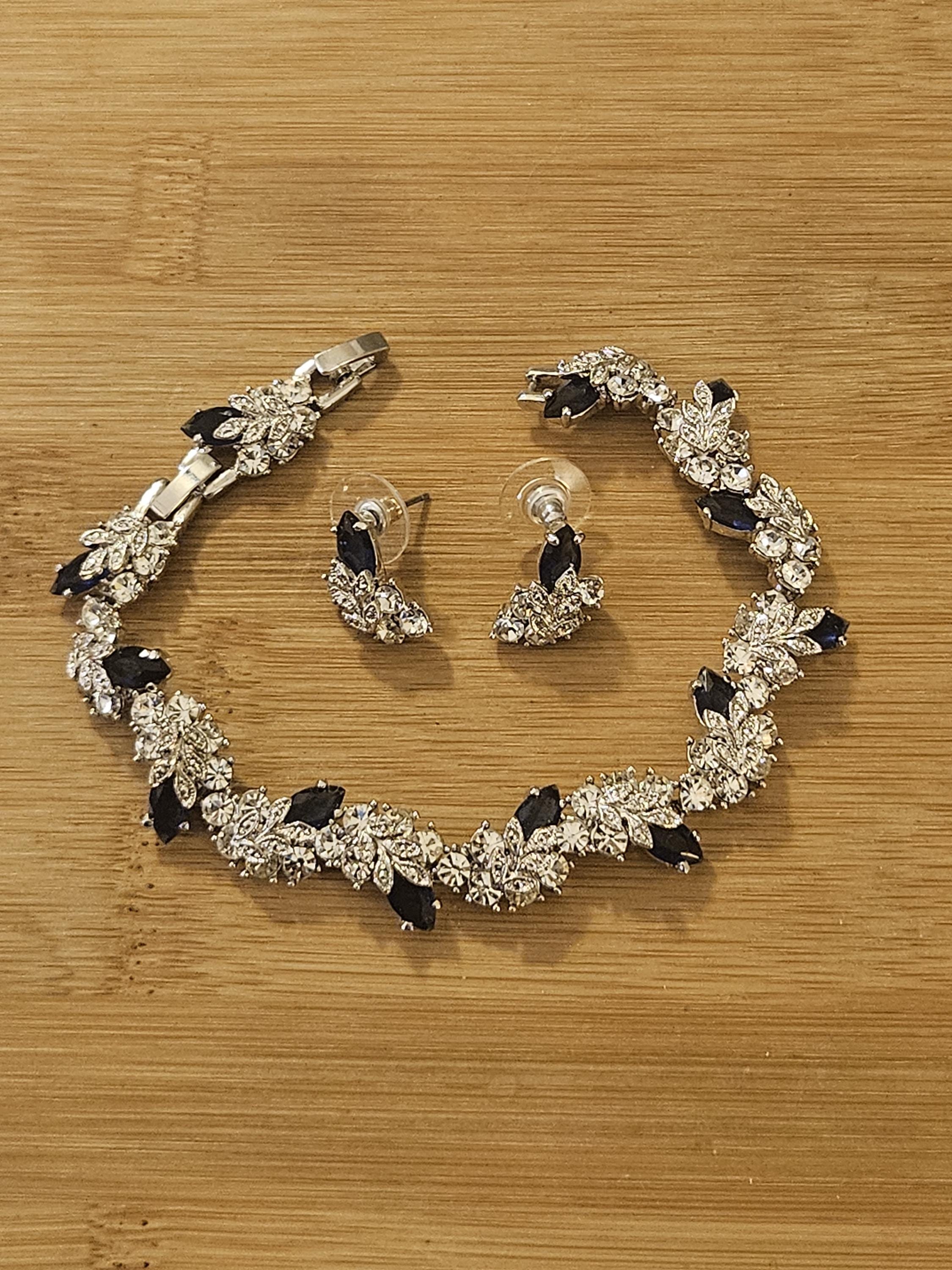 Jackie Kennedy Replica Sapphire and Rhinestone Matching Earrings