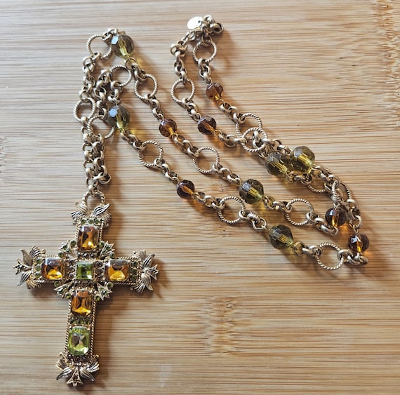 Beautiful vintage large Cross with topaz and peri… - image 1