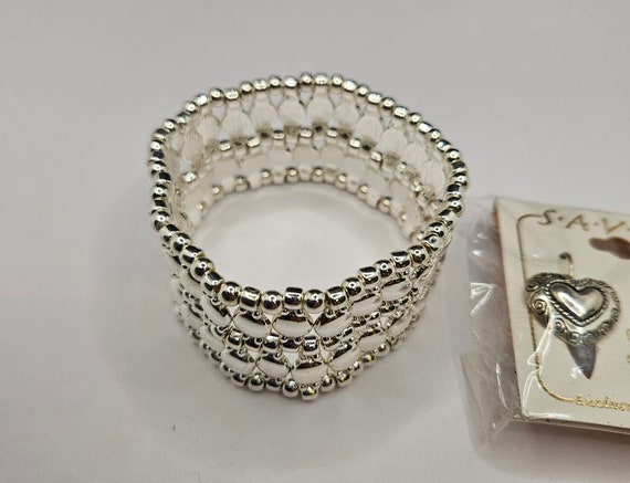 Silvertone Vintage statement stretch bracelet wit… - image 8
