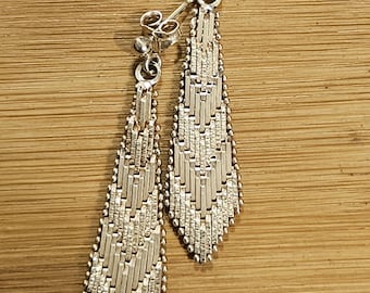 Vintage Drop Earring with Sterling Chevron Mesh Dangle Earrings in excellent condition! very lightweight and unique!