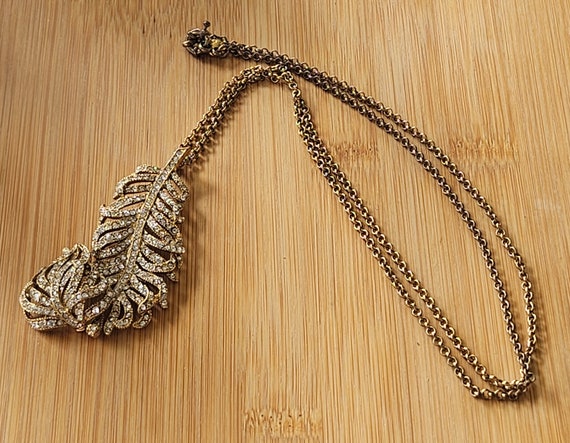Vintage J.Crew crystalized leaf necklace in goldt… - image 5
