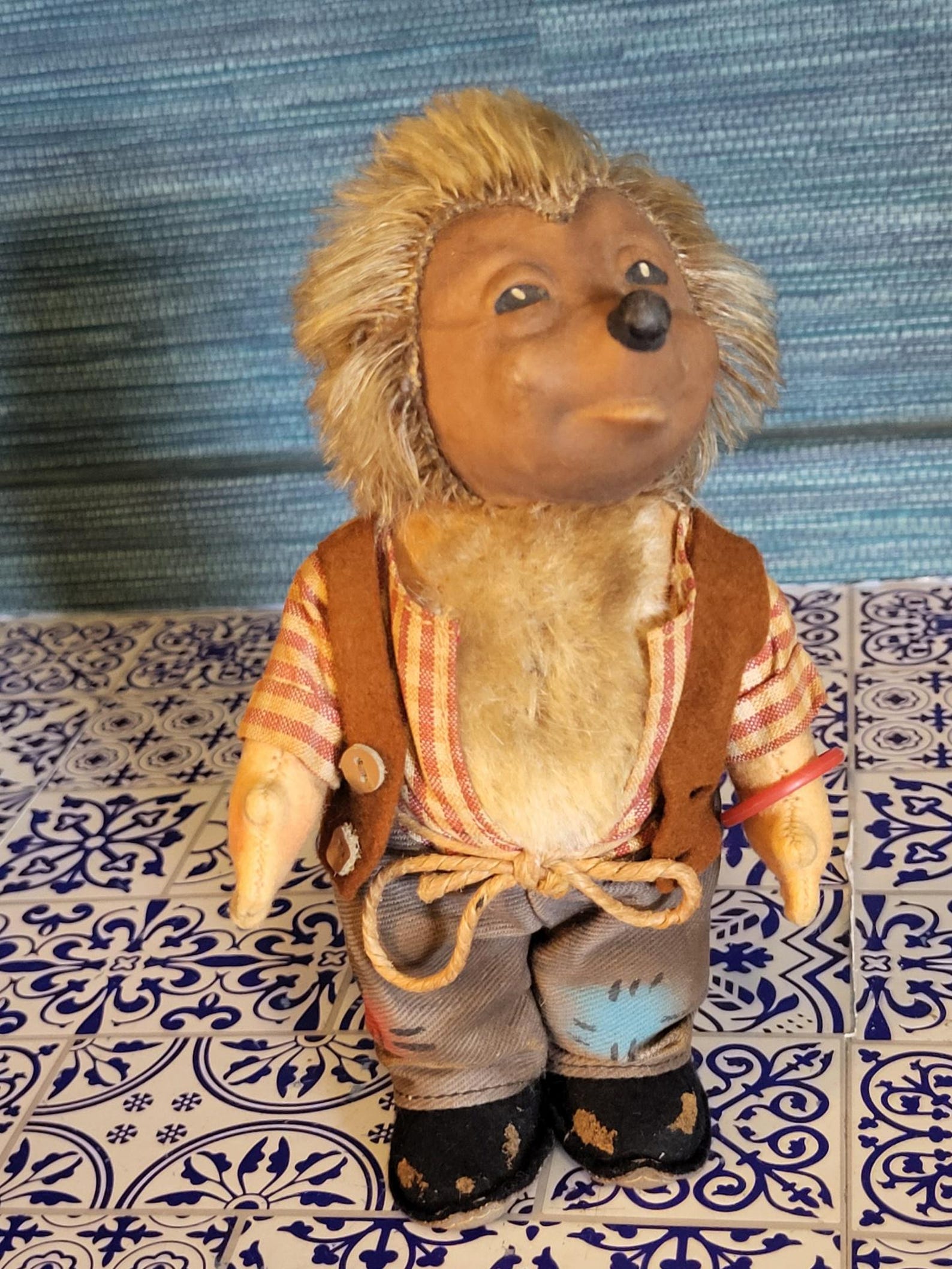 Steiff Vintage Mecki Hedgehog Father,EAN 8717,70, 1959 to 1967 - Steiff Button & Wrist Bracelet. Adorbs! Free shipping in US.