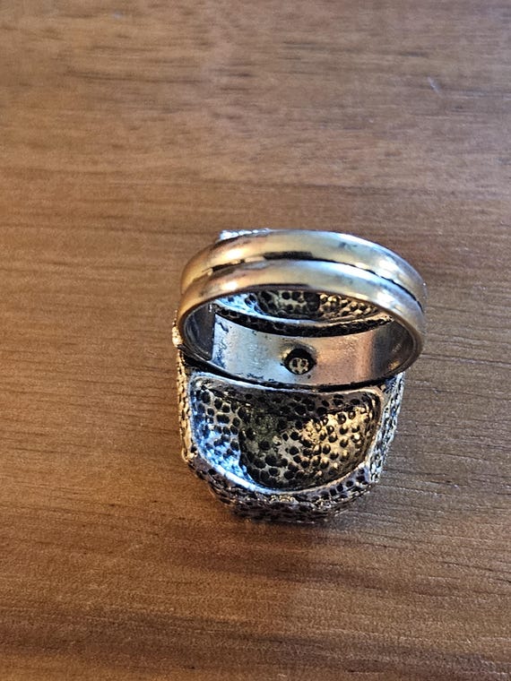 Adjustable silvertone statement vintage ring with… - image 4