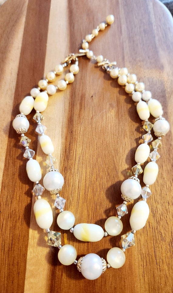 Pastel yellow 2 strand vintage necklace made in Ja