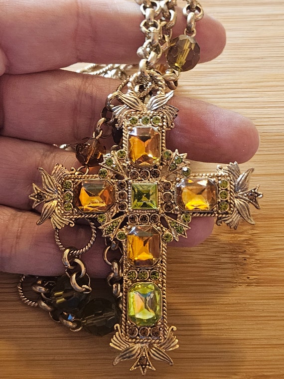 Beautiful vintage large Cross with topaz and peri… - image 8