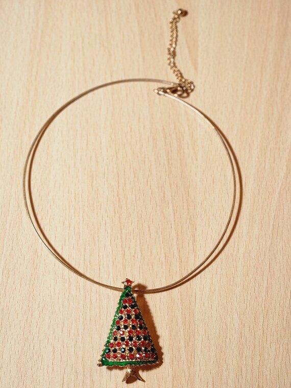 Vintage choker necklace with a Christmas tree pen… - image 4