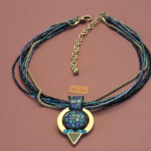 Vintage beautiful multi strand necklace by Chico&#39;s with a beautiful mosaic pendant in excellent vintage condition.