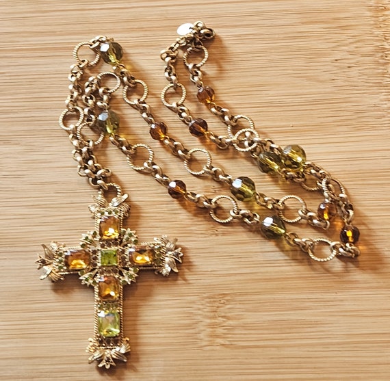 Beautiful vintage large Cross with topaz and peri… - image 5