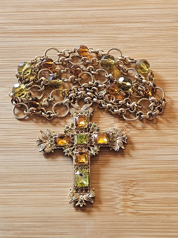 Beautiful vintage large Cross with topaz and peri… - image 6