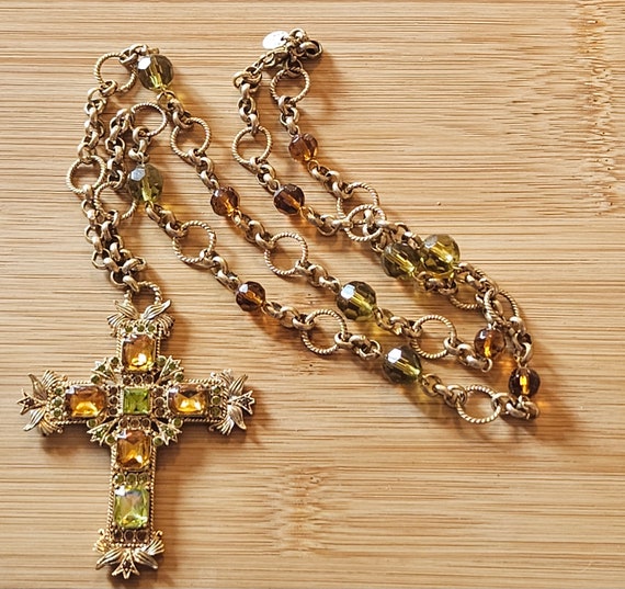 Beautiful vintage large Cross with topaz and peri… - image 7