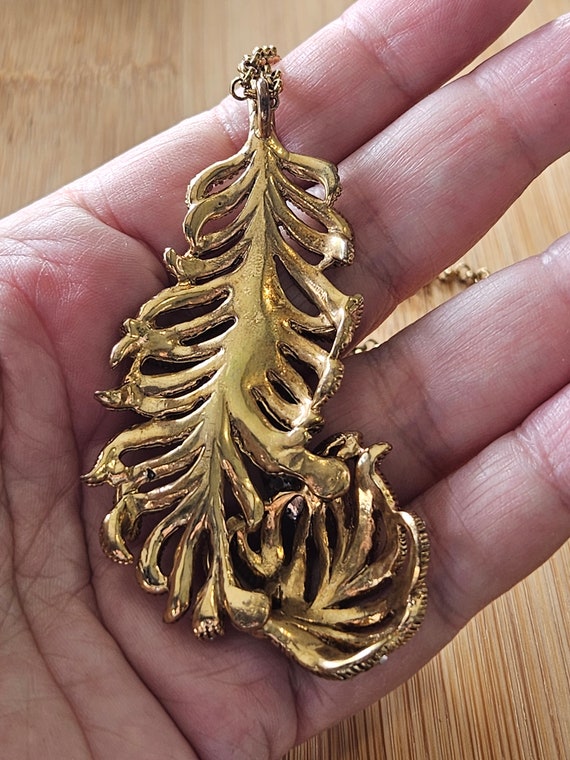 Vintage J.Crew crystalized leaf necklace in goldt… - image 4