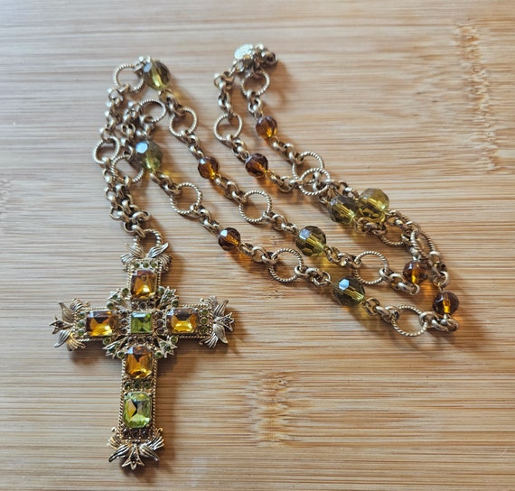 Beautiful vintage large Cross with topaz and peri… - image 2