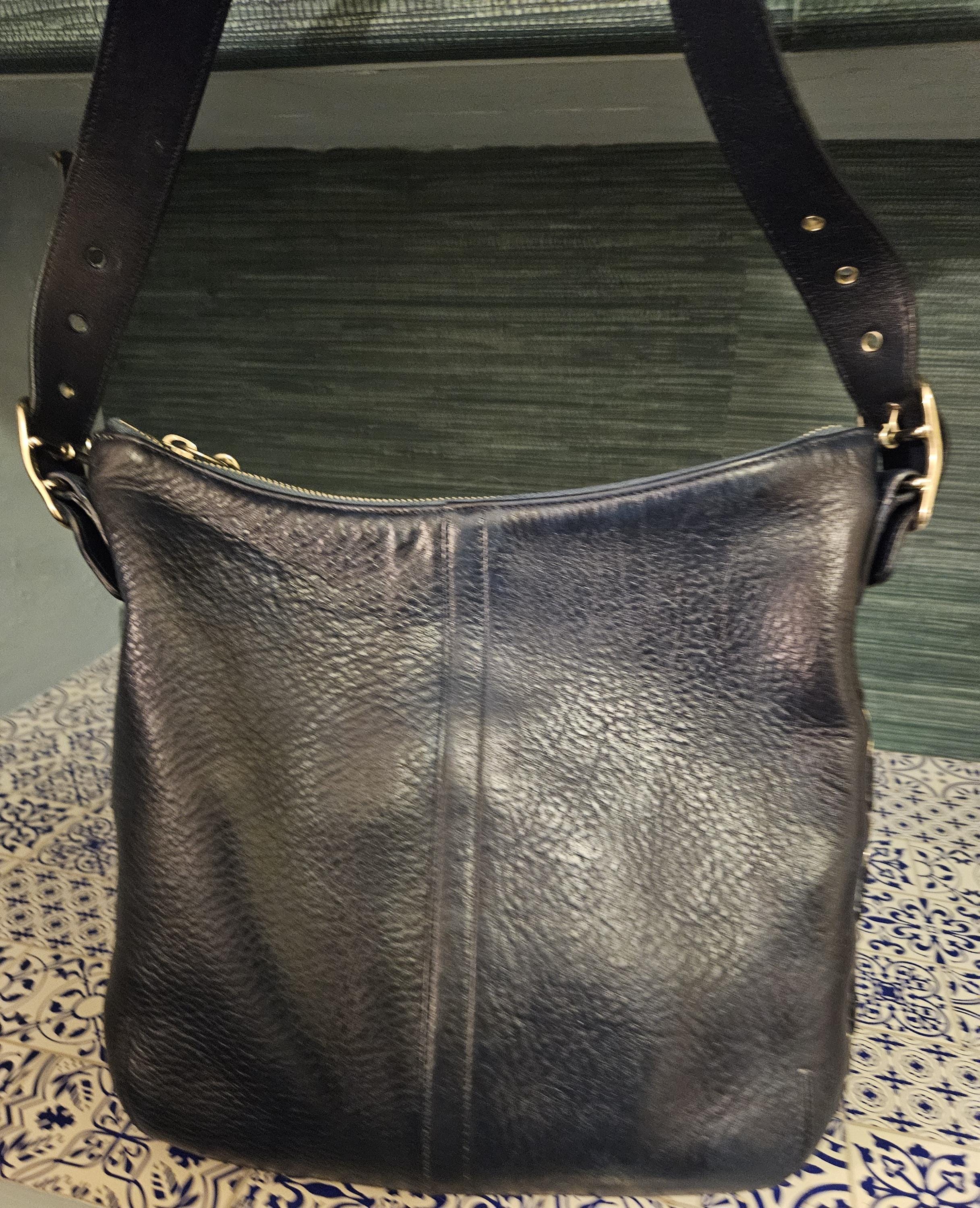Beautiful Navy Blue Coach Hobo Purse With Nickel Finishes. in