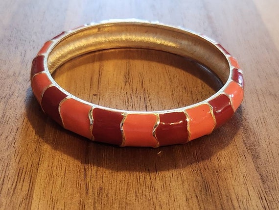 Vintage peach and raspberry enamel bracelet in go… - image 3