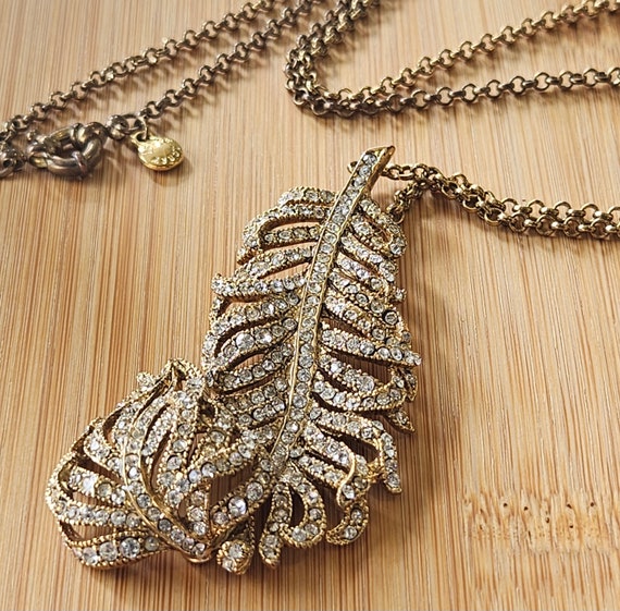 Vintage J.Crew crystalized leaf necklace in goldt… - image 2