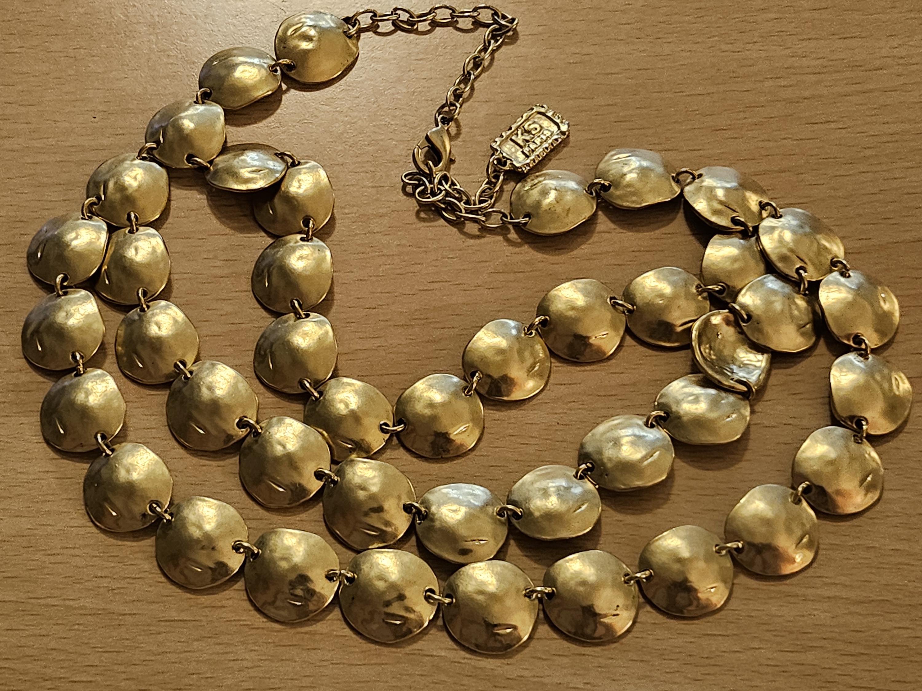 Stunning Multi- Strand Hammered Goldtoned Necklace by KS Paris. in