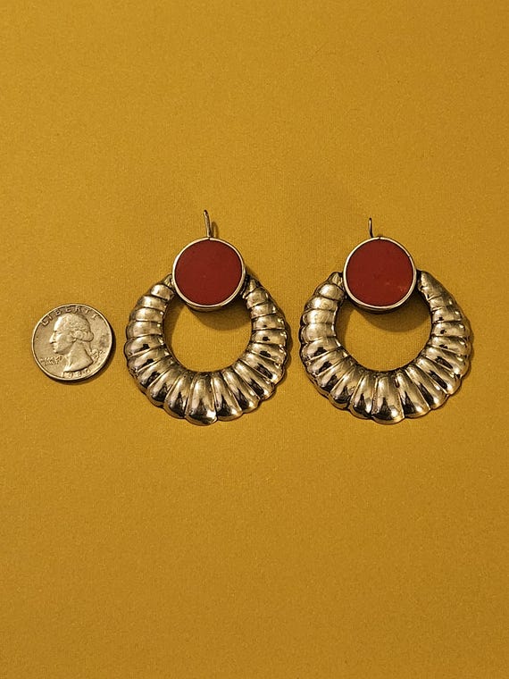 Amazing statement Mexican silver large ridged ear… - image 6