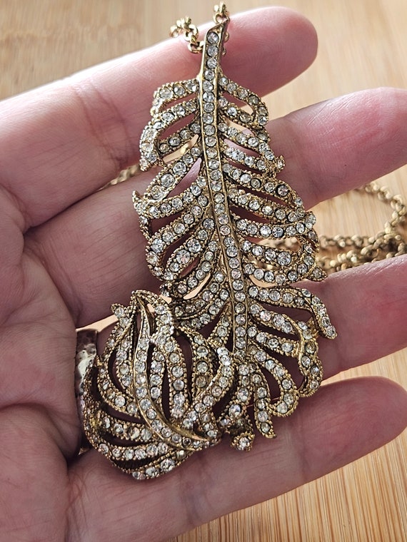 Vintage J.Crew crystalized leaf necklace in goldt… - image 1